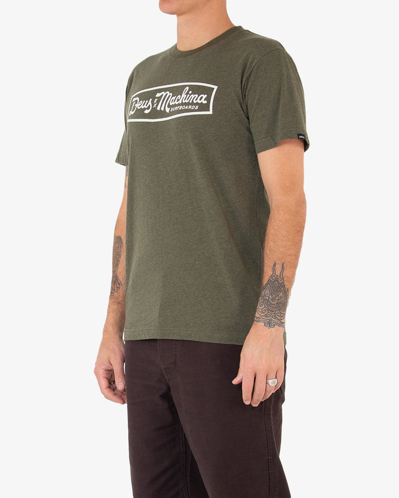 khaki regular fit t-shirt with chest and back prints, 150gm combed cotton jersey fabrication with a garment wash