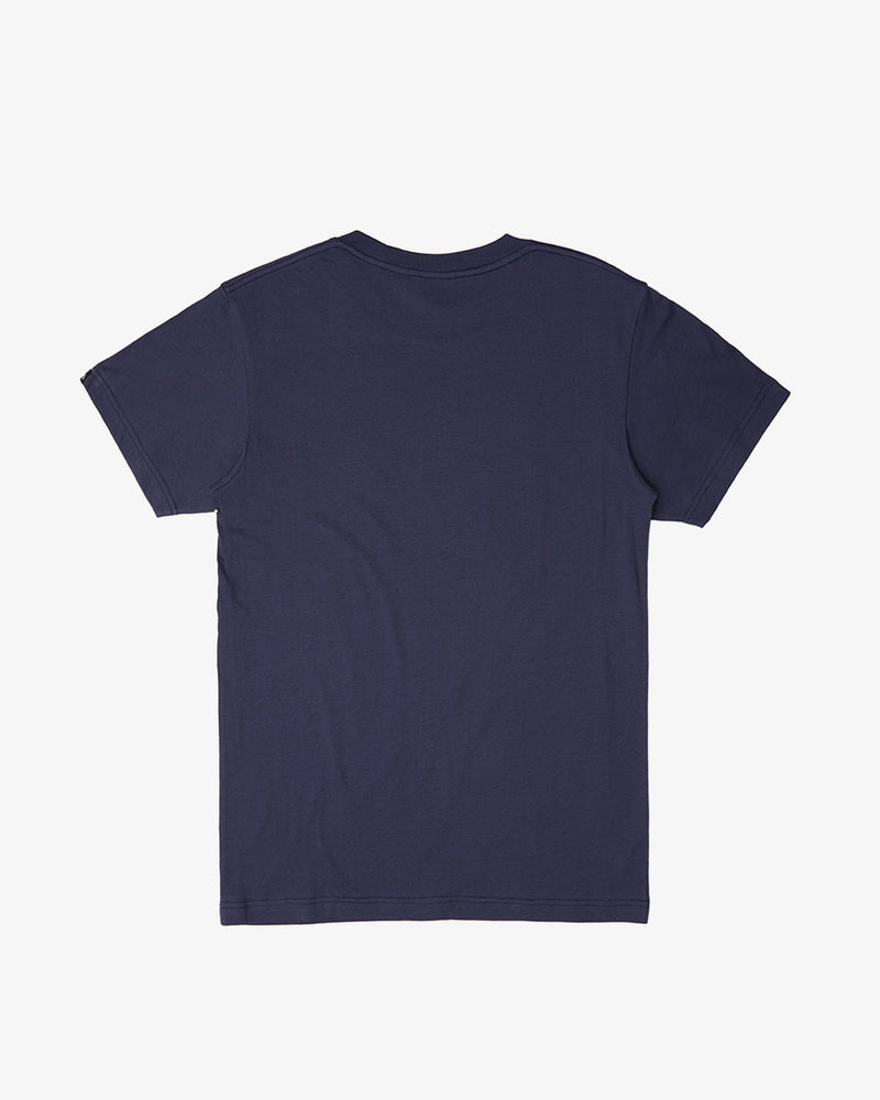 blue regular fit t-shirt with chest and back prints, 150gm combed cotton jersey fabrication with a garment wash