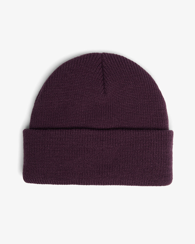 deep fit purple classic skull cap beanie with front branded label in 100% acrylic yarn plain knit