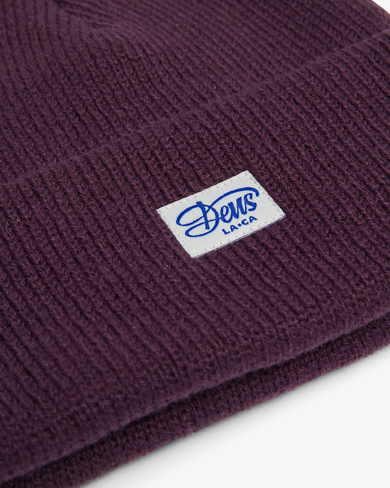 deep fit purple classic skull cap beanie with front branded label in 100% acrylic yarn plain knit