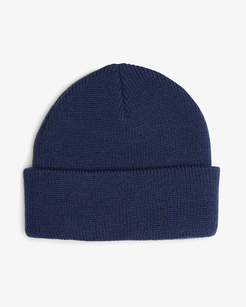 deep fit blue classic skull cap beanie with front branded label in 100% acrylic yarn plain knit